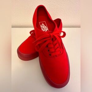 Vans Authentic Red Canvas Low Top Lace-Up Shoes